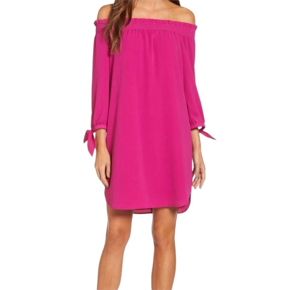 Vince Camuto size 16 pink summer dress off shoulder lined 3/4 sleeve